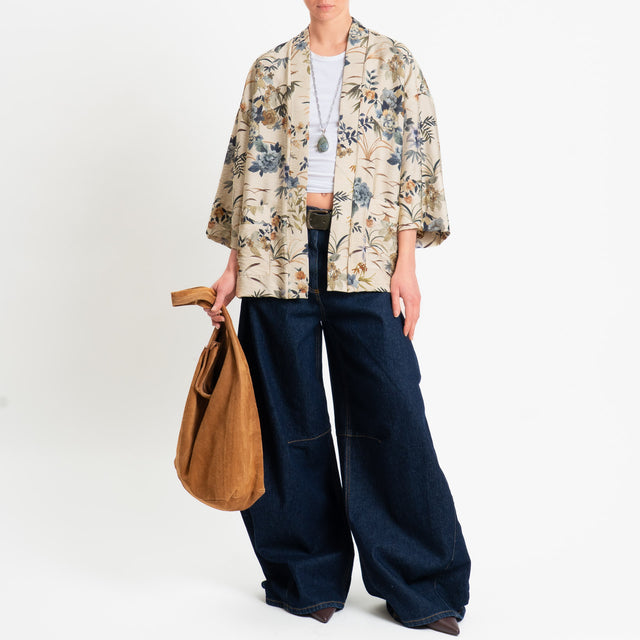 Dixie-Kimono fantasia floreale con tasche - sand/salvia/moro