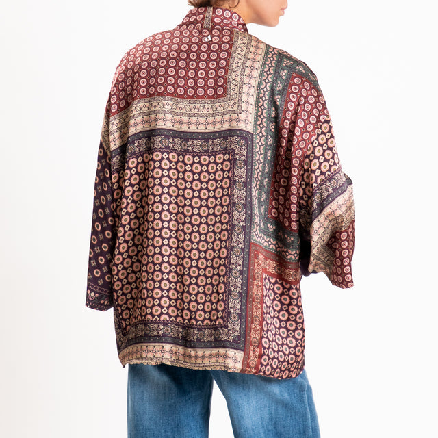 Dixie-Kimono fantasia optical fodera ciniglia - vino/viola/rosa