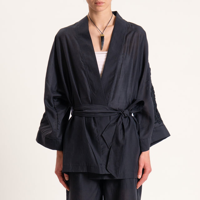 Dixie-Completo kimono e pantalone in mussola lyocell - Nero