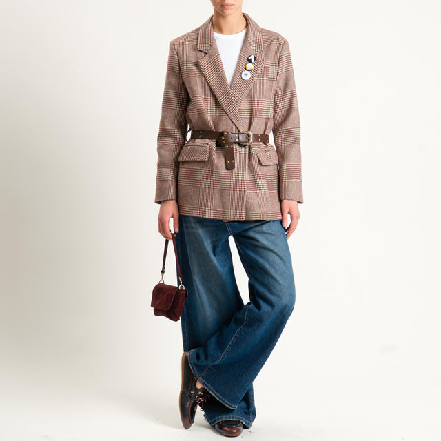 Dixie-Giacca doppiopetto pied de poule con spille - bordeaux/beige/nero