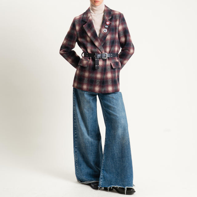 Dixie-Giacca doppiopetto in flanella a quadri - bordeaux/nero/beige