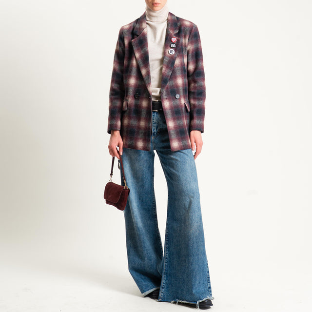 Dixie-Giacca doppiopetto in flanella a quadri - bordeaux/nero/beige