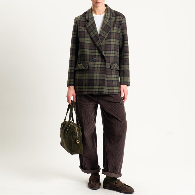 Dixie-Giacca check doppiopetto in flanelle - moro/militare