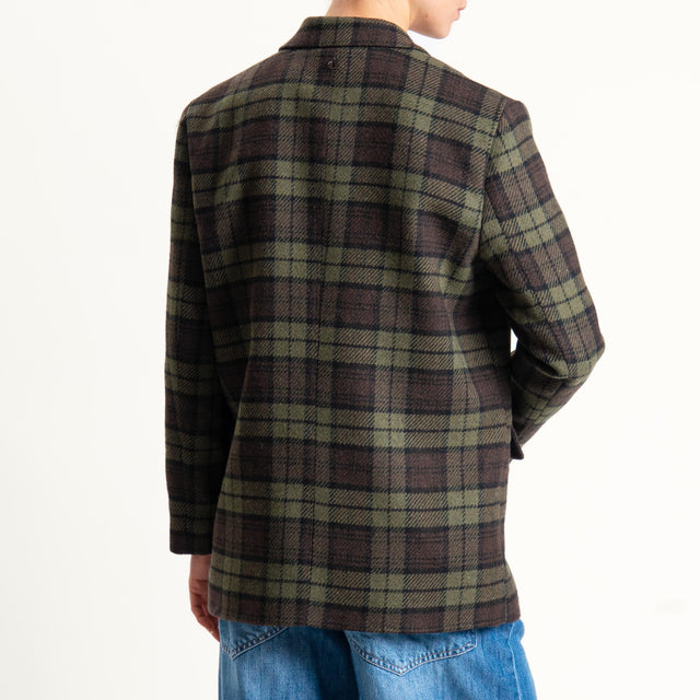 Dixie-Giacca check doppiopetto in flanelle - moro/militare