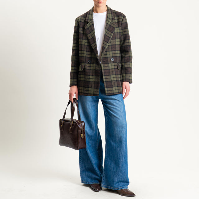 Dixie-Giacca check doppiopetto in flanelle - moro/militare