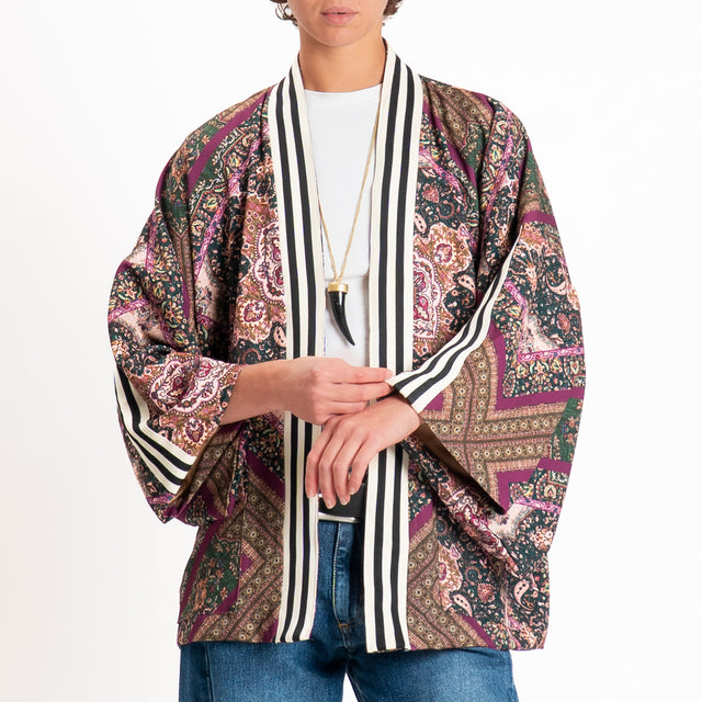 Dixie-Kimono corto fantasia con bande - viola/verde/rosa