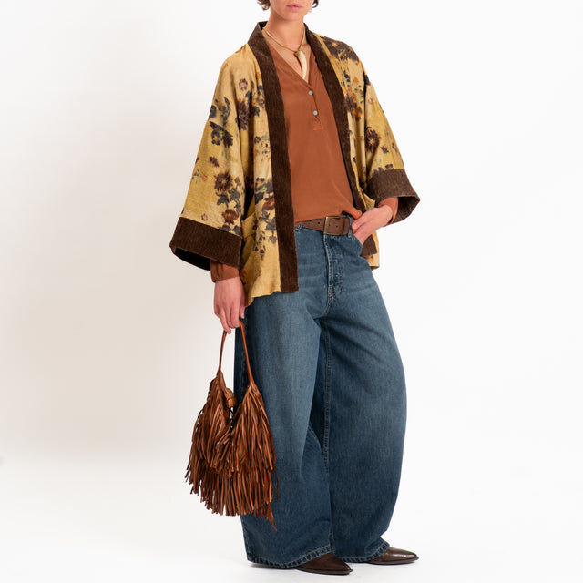 Dixie-Kimono corto fantasia floreale - giallo/moro
