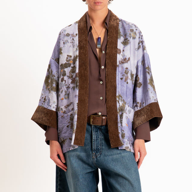 Dixie-Kimono corto fantasia floreale - celeste/moro