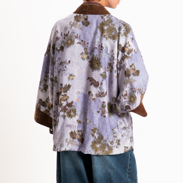 Dixie-Kimono corto fantasia floreale - celeste/moro