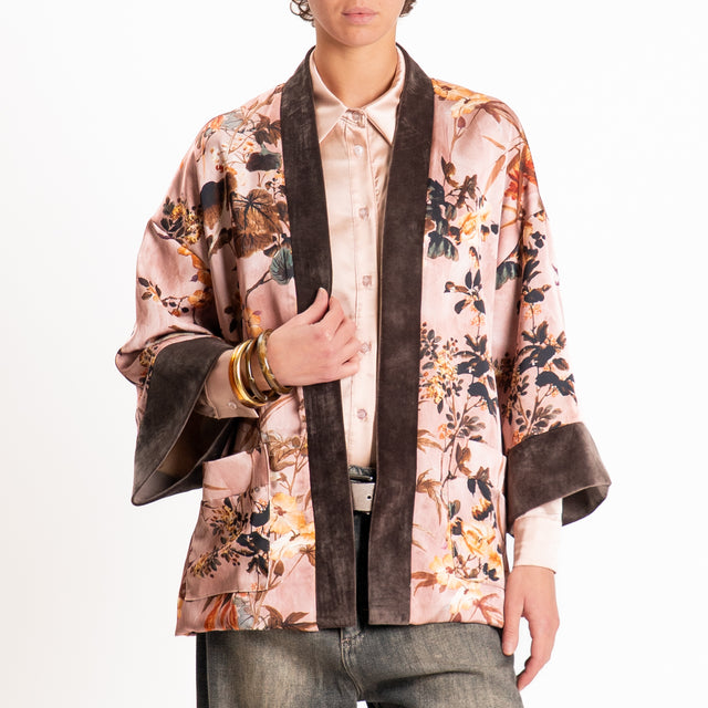 Dixie-Kimono corto fantasia floreale - cipria/moro
