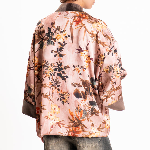Dixie-Kimono corto fantasia floreale - cipria/moro