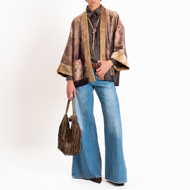 Dixie-Kimono corto fantasia floreale - sand/taupe