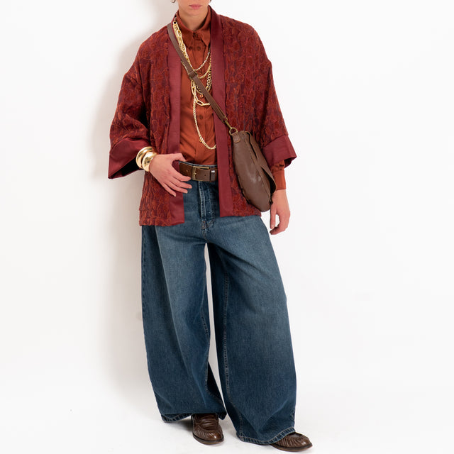 Dixie-Kimono corto damascato in ciniglia - Bordeaux