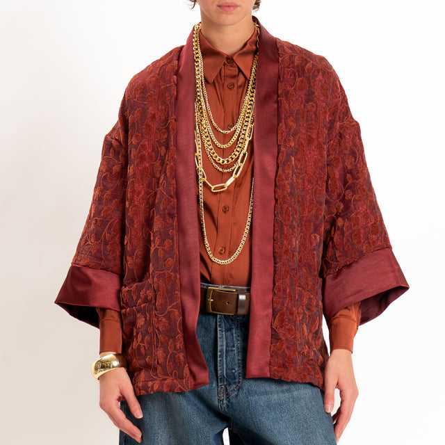 Dixie-Kimono corto damascato in ciniglia - Bordeaux