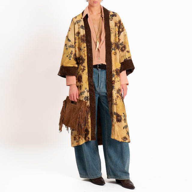 Dixie-Kimono lungo fantasia floreale - giallo/moro