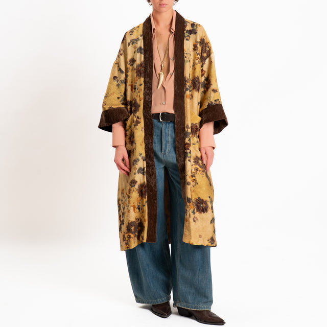 Dixie-Kimono lungo fantasia floreale - giallo/moro