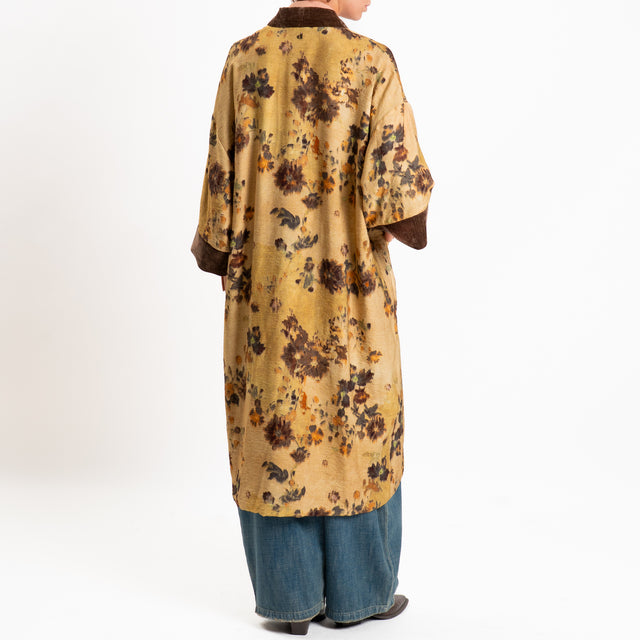 Dixie-Kimono lungo fantasia floreale - giallo/moro