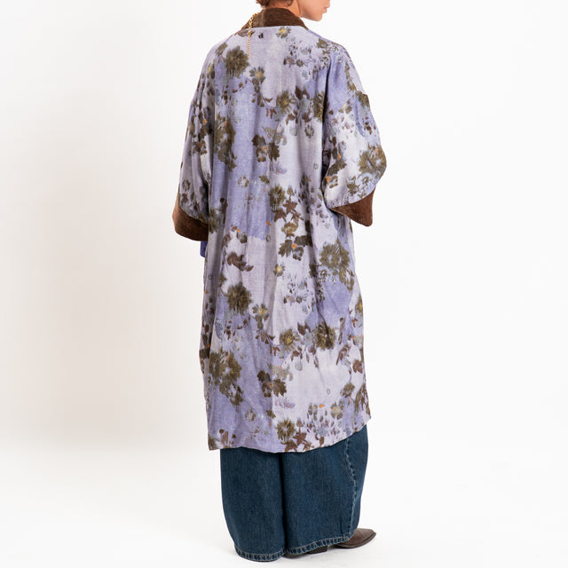 Dixie-Kimono lungo fantasia floreale - celeste/moro