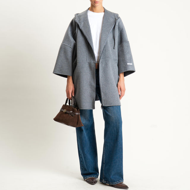 Dixie- Giaccone poncho spacchi laterali - grigio