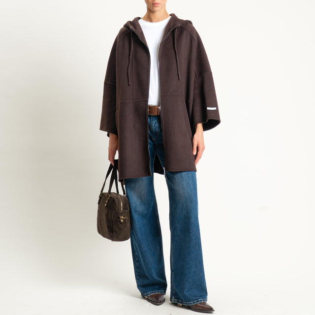 Dixie- Giaccone poncho spacchi laterali - moro