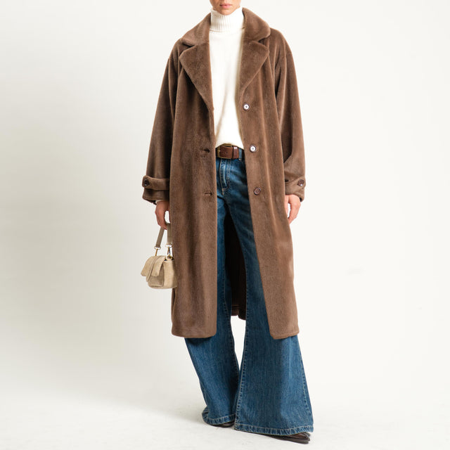 Dixie- Cappotto ecopelliccia con cintura - visone