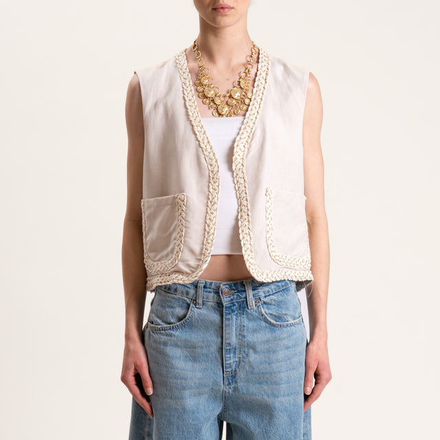 Dixie-Gilet con ricami - burro/blu/rosa