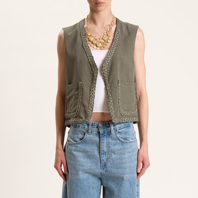 Dixie-Gilet con ricami - militare/india/fucsia