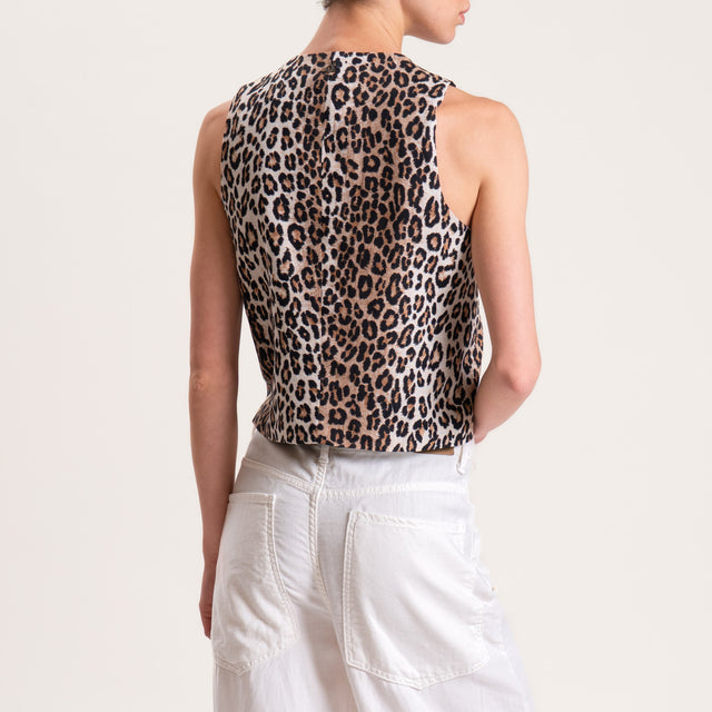 Dixie-Gilet portafoglio misto lino fantasia animalier - sand/nero