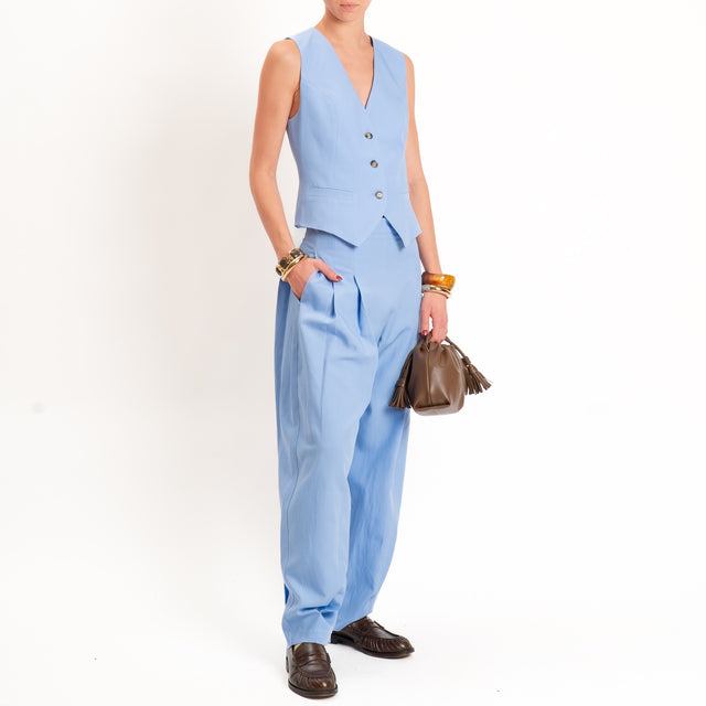 Dixie-Completo Gilet e pantalone misto lino - sky
