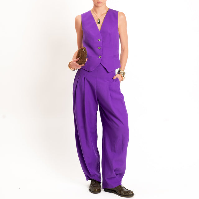 Dixie-Completo Gilet e pantalone misto lino - viola