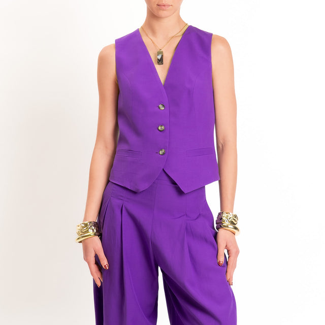 Dixie-Completo Gilet e pantalone misto lino - viola
