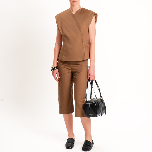 Dixie-Completo gilet + pantalone cotone elasticizzato - cacao