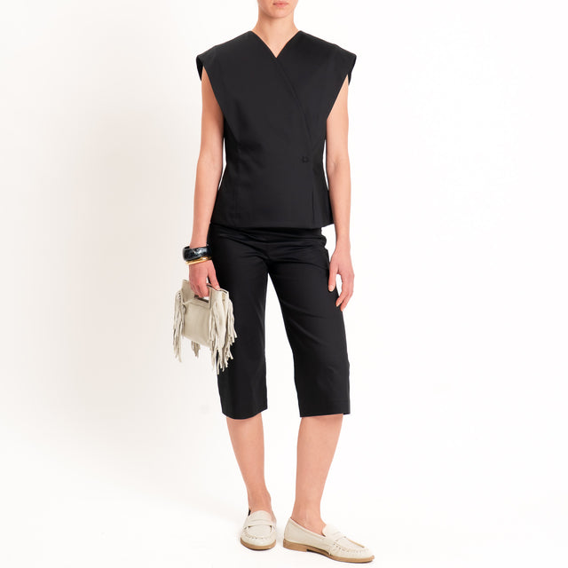 Dixie-Completo gilet + pantalone cotone elasticizzato - nero