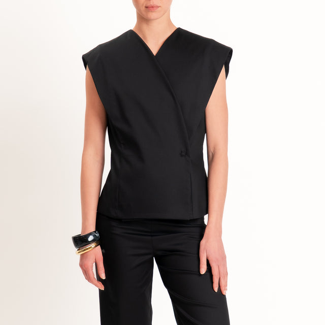 Dixie-Completo gilet + pantalone cotone elasticizzato - nero