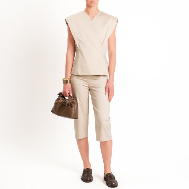 Dixie-Completo gilet + pantalone cotone elasticizzato - beige
