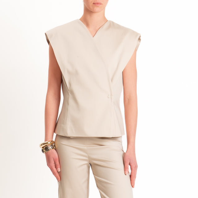 Dixie-Completo gilet + pantalone cotone elasticizzato - beige