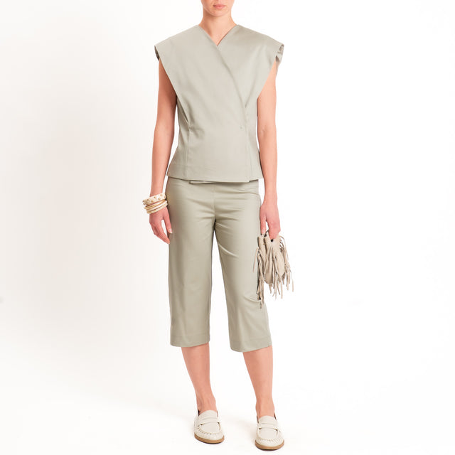 Dixie-Completo gilet + pantalone cotone elasticizzato - salvia