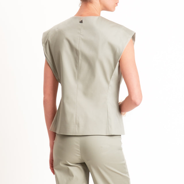 Dixie-Completo gilet + pantalone cotone elasticizzato - salvia