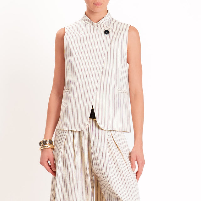 Dixie-Completo gilet+pantalone gessato - burro/bordeaux