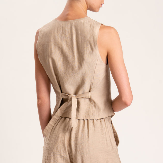 Dixie-Completo gilet e bermuda misto lino - beige