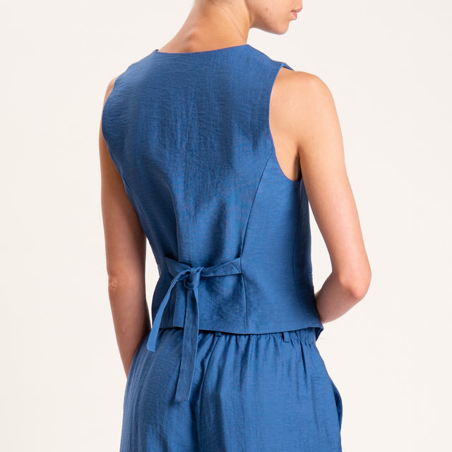 Dixie-Completo gilet e bermuda misto lino - denim