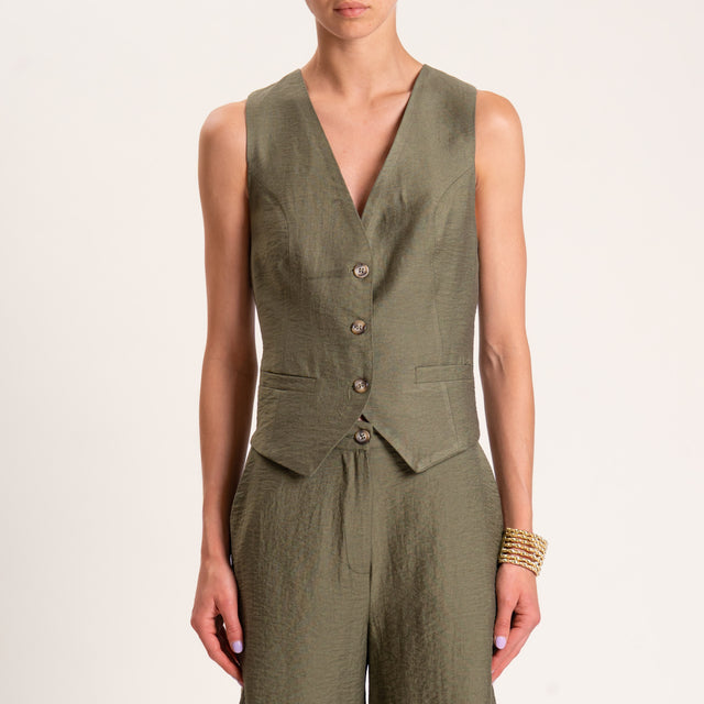 Dixie-Completo gilet e bermuda misto lino - militare