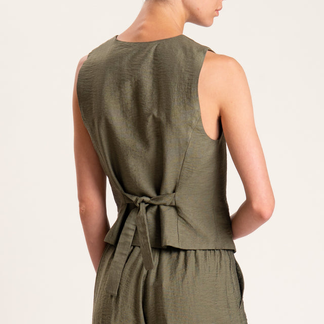 Dixie-Completo gilet e bermuda misto lino - militare
