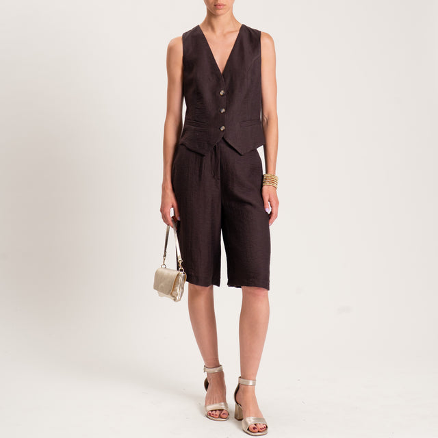 Dixie-Completo gilet e bermuda misto lino - moro