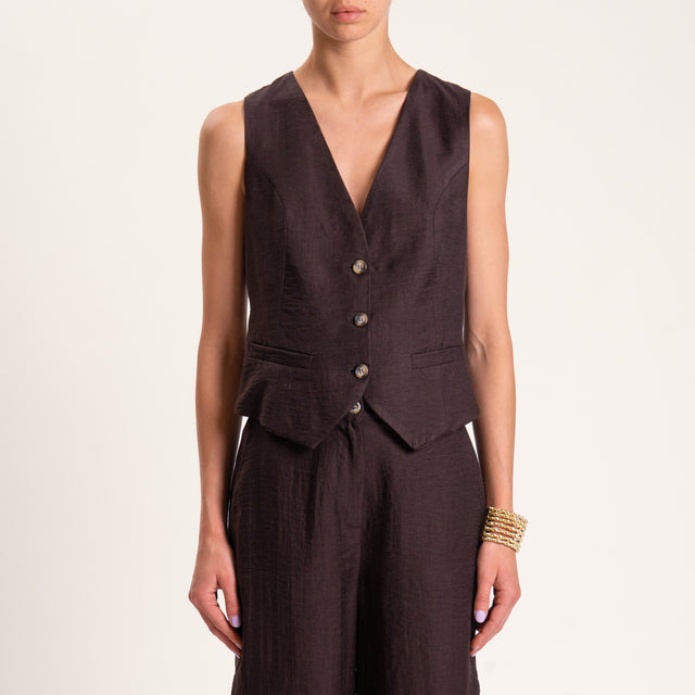 Dixie-Completo gilet e bermuda misto lino - moro