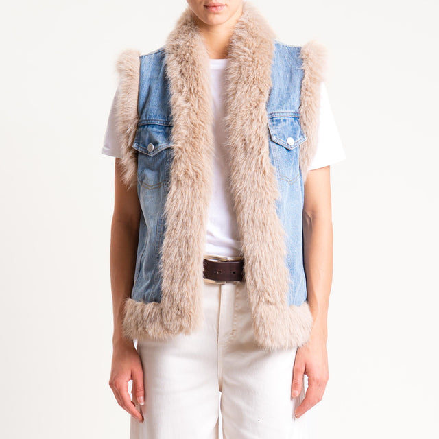 Dixie-Gilet jeans ecopelliccia - denim