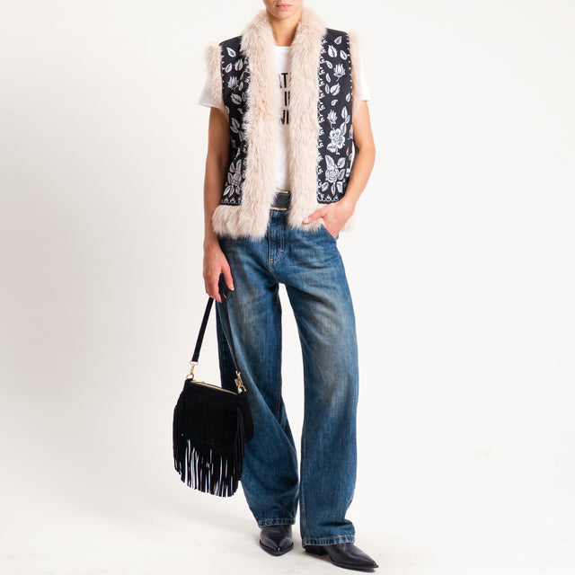 Dixie-Gilet ecopelliccia fantasia - nero/latte