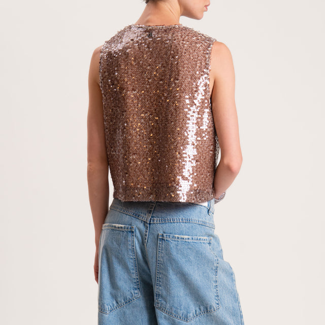 Dixie-Gilet paillettes con nappine - fango