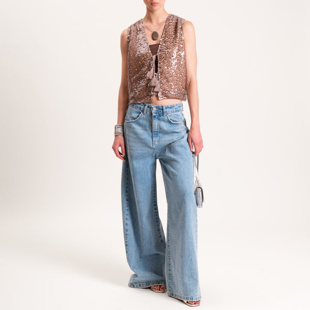 Dixie-Gilet paillettes con nappine - fango