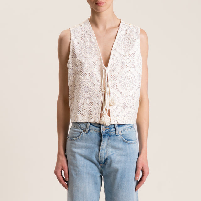 Dixie-Gilet in pizzo - panna